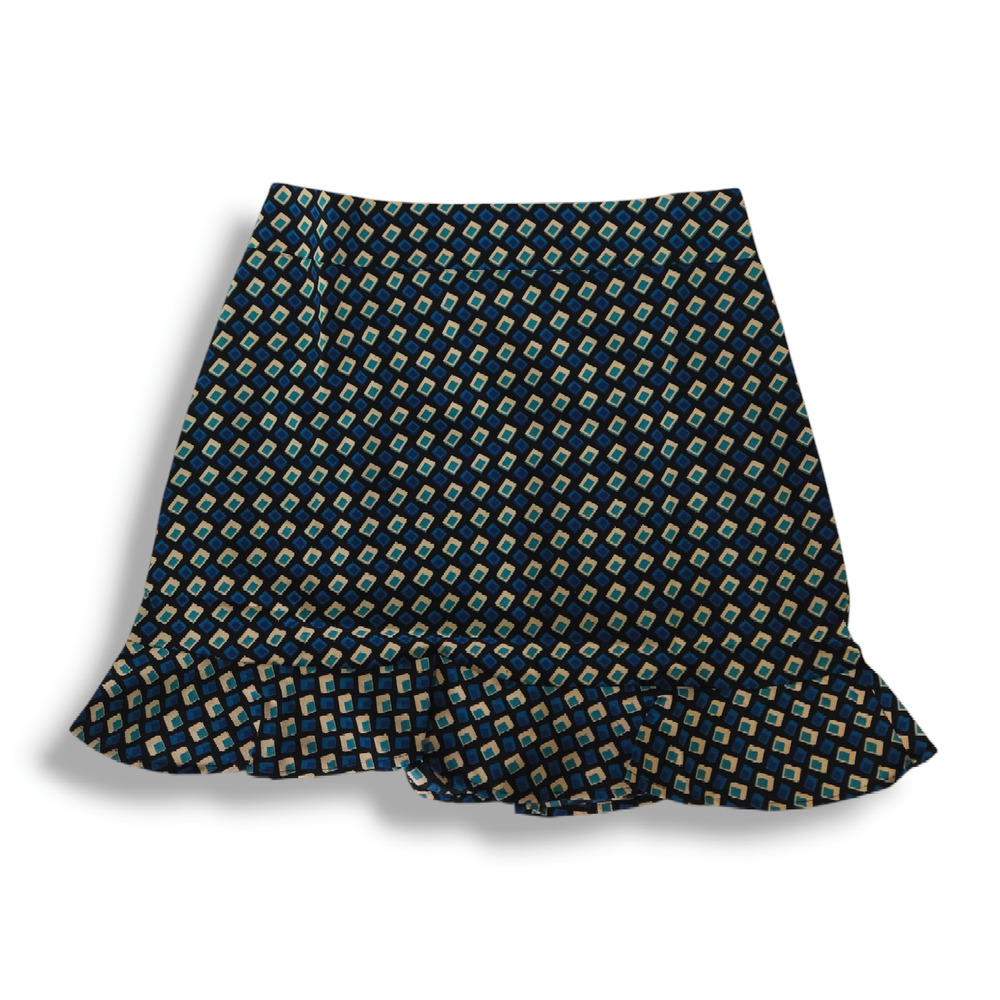 NWT Band Of The Free Colette Diamond Print Ruffle Hem Mini Skirt Preppy Teal L - Picture 3 of 10